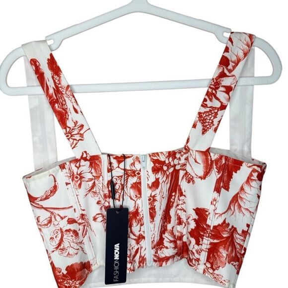 NWT Fashion Nova Telling Secrets Floral Corset Top White/Red size XS - Picture 5 of 10